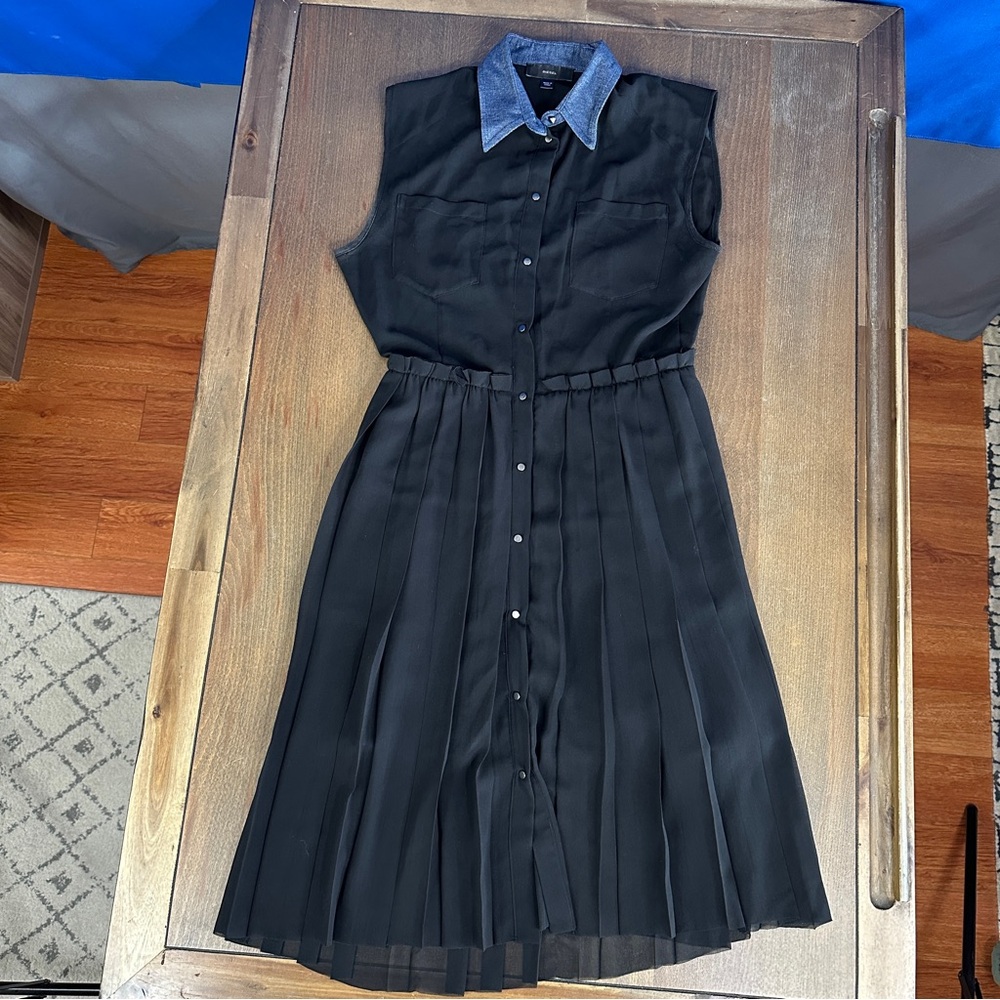 DIESEL Women's Black Chiffon Collared D-casey-b Pleated Shirt Dress DL12 - Small